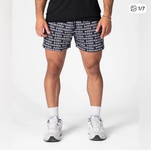 SQUIDHAUS Black White Logo Drawstring Athleisure 4” Mesh Shorts Men Large W29”